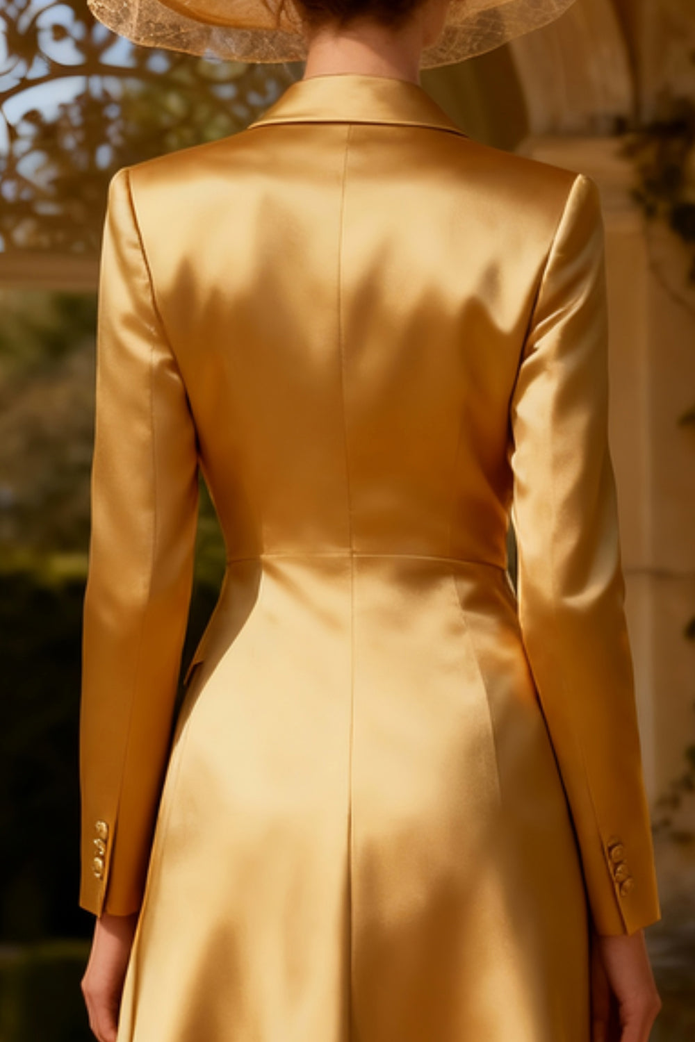 Gold Peak Lapel Midi Blazer Dress with Sleeves