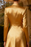 Gold Peak Lapel Midi Blazer Dress with Sleeves