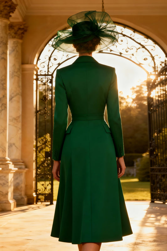 Dark Green Peak Lapel A Line Midi Blazer Dress