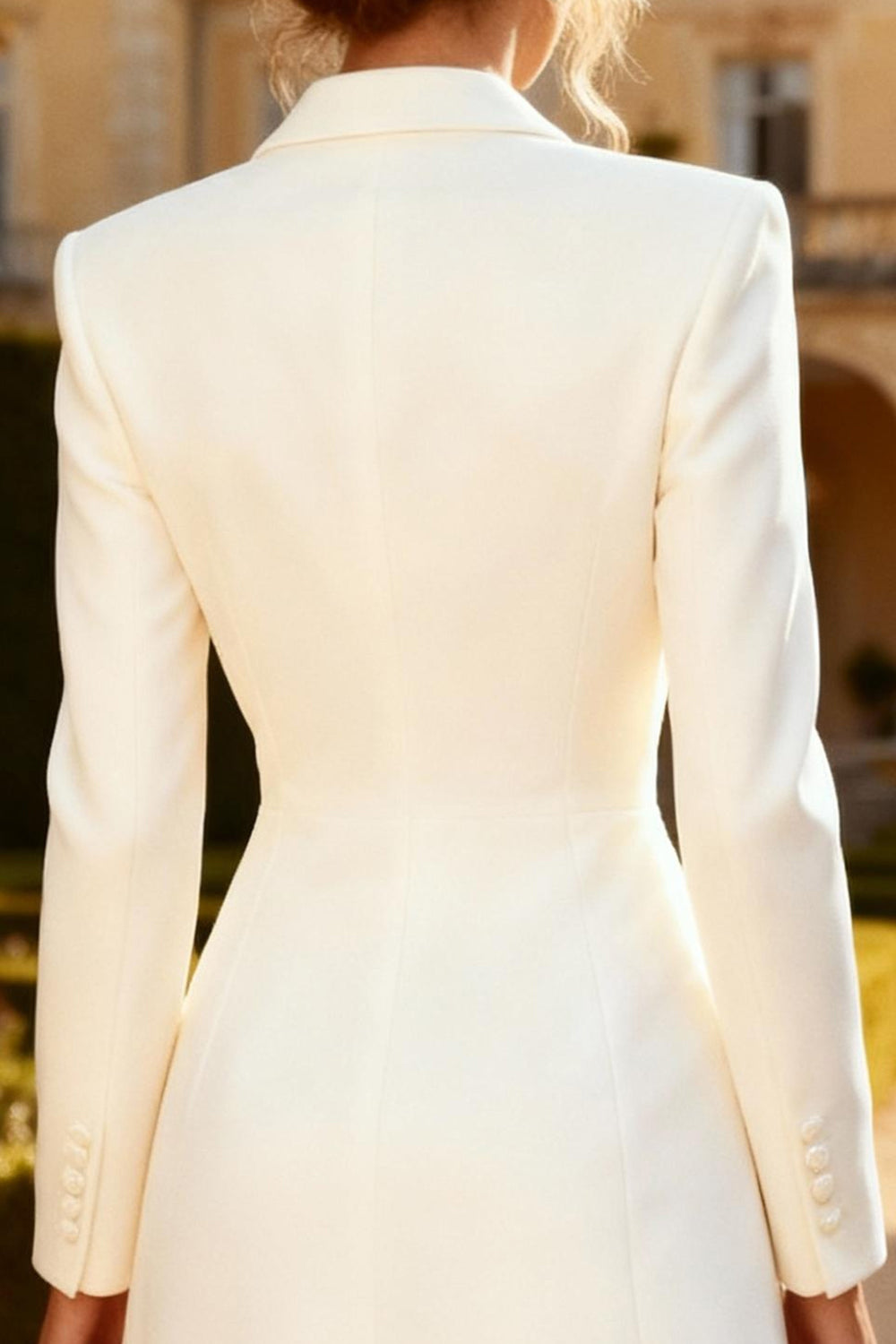 White Peak Lapel Short Blazer Wedding Dress with Sleeves