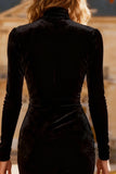 Black Bodycon Velvet Midi Holiday Party Dress with Slit