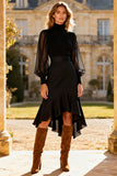 High Neck Little Black Dress with Ruffles