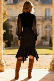 High Neck Little Black Dress with Ruffles