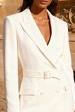 White Peak Lapel Double Breasted Short Blazer Wedding Dress with Belt