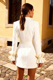 White Ruffled Short Blazer Wedding Dress with Belt