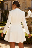 White Peak Lapel Double Breasted Satin A Line Short Blazer Wedding Dress