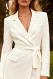 White Ruffled Notched Lapel Short Blazer Wedding Dress with Sash