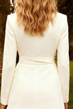 White Ruffled Notched Lapel Short Blazer Wedding Dress with Sash