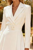White Peak Lapel Ruched Short Blazer Wedding Dress with Belt