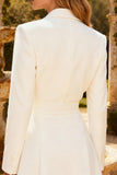 White Peak Lapel Ruched Short Blazer Wedding Dress with Belt