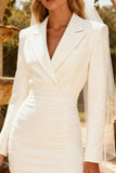 White Peak Lapel Bodycon Short Blazer Wedding Dress