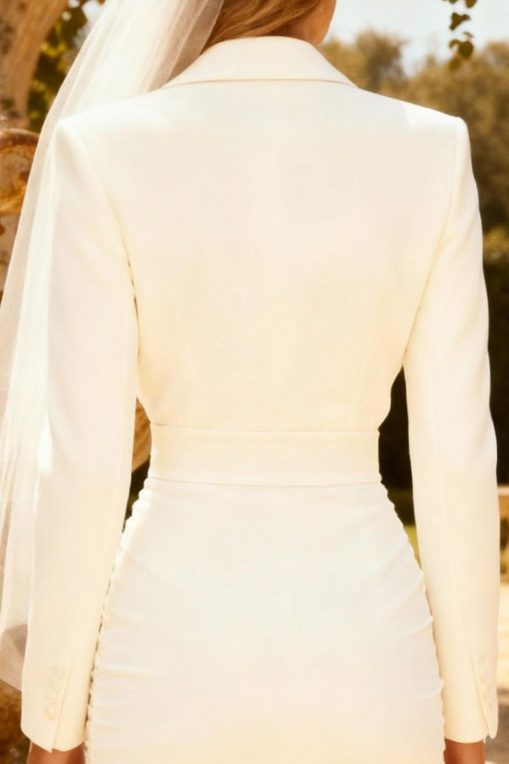 White Peak Lapel Bodycon Short Blazer Wedding Dress