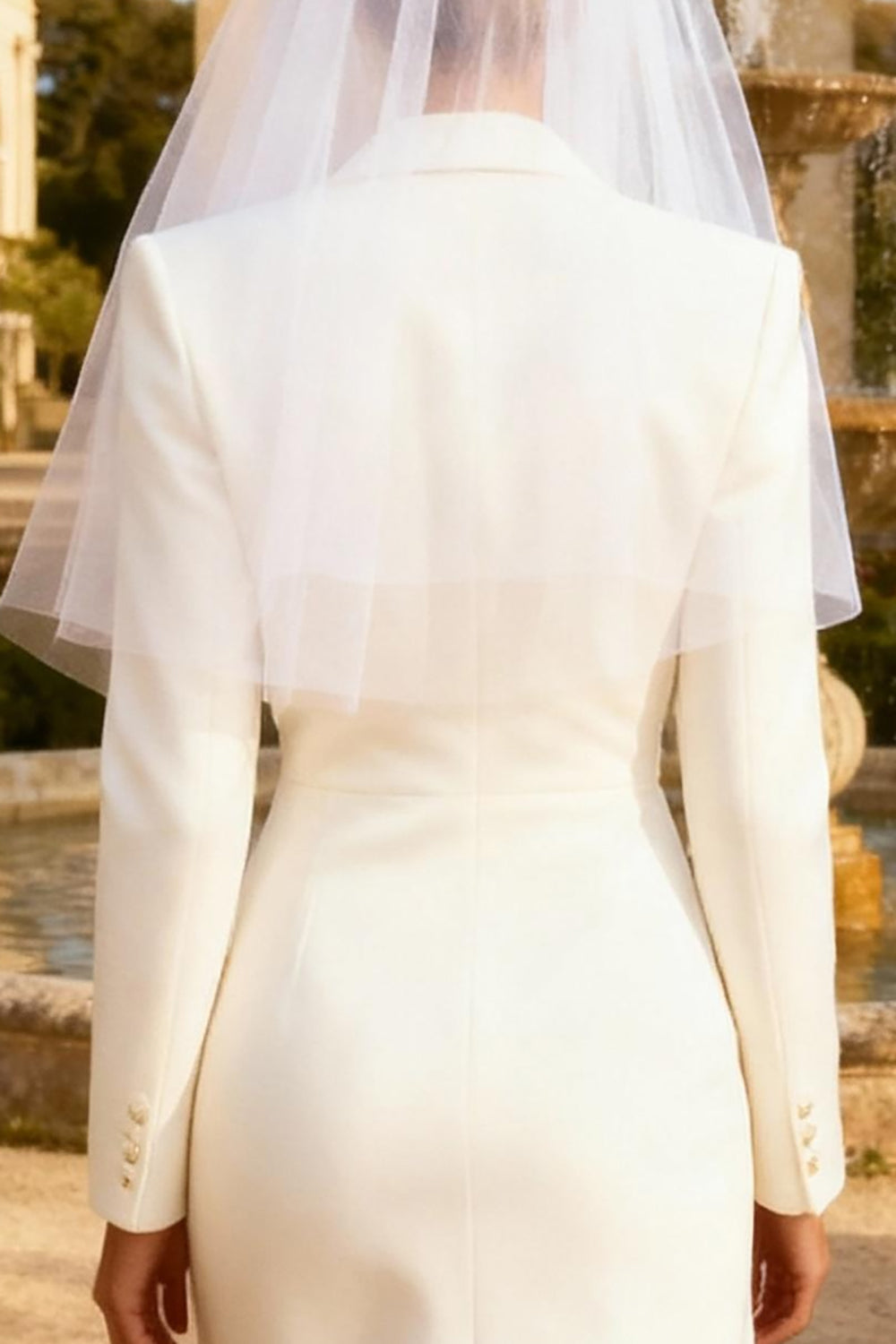 White Peak Lapel Midi Blazer Wedding Dress with Slit