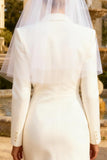 White Peak Lapel Midi Blazer Wedding Dress with Slit