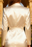 White Satin Peak Lapel Short Blazer Wedding Dress with Button