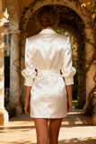 White Peak Lapel Satin Short Blazer Wedding Dress