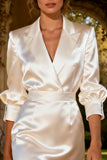 White Peak Lapel Satin Short Blazer Wedding Dress