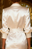 White Peak Lapel Satin Short Blazer Wedding Dress