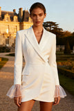 White Single Breasted Peak Lapel Short Blazer Wedding Dress
