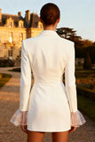 White Single Breasted Peak Lapel Short Blazer Wedding Dress