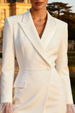 White Single Breasted Peak Lapel Short Blazer Wedding Dress