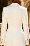 White Peak Lapel Double Breasted Ruffled Short Blazer Wedding Dress