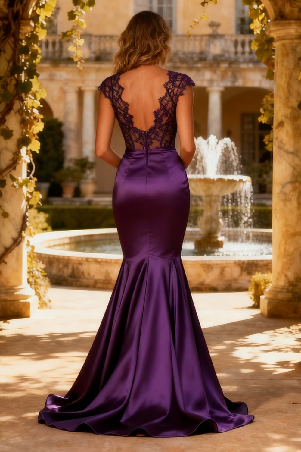Purple V Neck Mermaid Corset Long Prom Dress