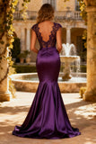 Purple V Neck Mermaid Corset Long Prom Dress