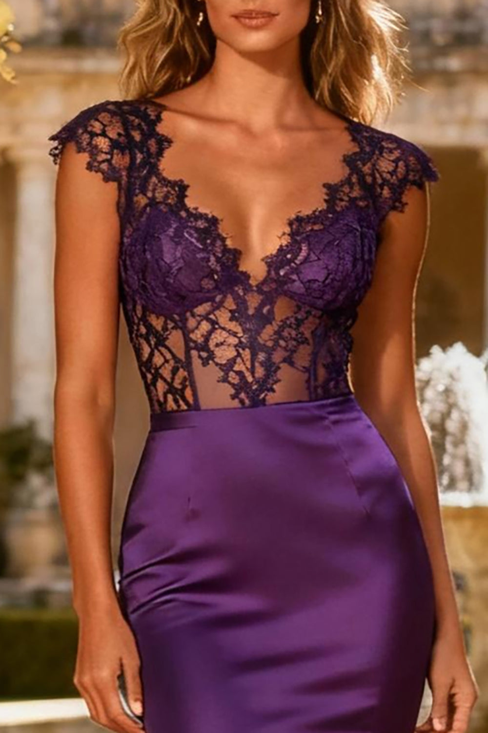 Purple V Neck Mermaid Corset Long Prom Dress