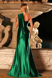 Sparkly Dark Green Beaded Mermaid Long Prom Dress with Slit