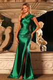 Sparkly Dark Green Beaded Mermaid Long Prom Dress with Slit