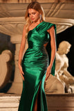 Sparkly Dark Green Beaded Mermaid Long Prom Dress with Slit