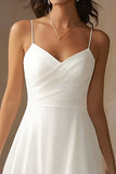 White Chiffon A Line Spaghetti Straps Midi Engagement Dress
