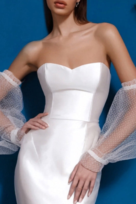 White Bodycon Satin Sweetheart Midi Engagement Dress
