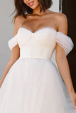 White A Line Tulle Midi Engagement Dress with Bows