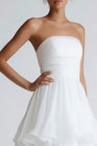 White Tiered Chiffon A Line Floor Length Wedding Reception Dress