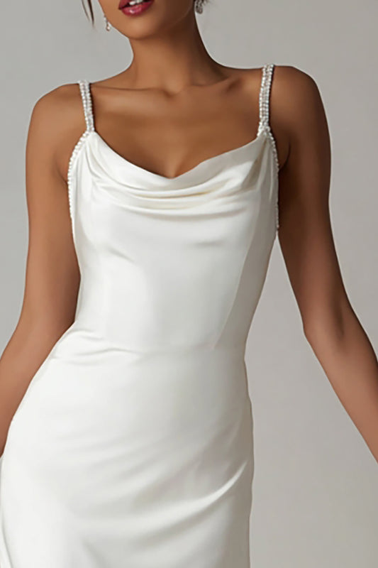 Simple White Spaghetti Straps Asymmetrical Engagement Dress