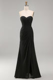 White Sweetheart Chiffon Long Engagement Dress with Slit