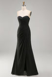 White Sweetheart Chiffon Long Engagement Dress with Slit