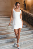 Sparkly White Sequin Scoop Bodycon Short Wedding Dress