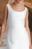 Sparkly White Sequin Scoop Bodycon Short Wedding Dress