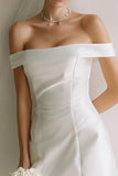 Simple White Satin Off the Shoulder Bodycon Short Wedding Dress