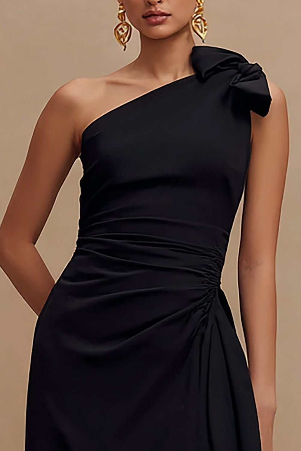 Black One Shoulder Sheath Long Formal Dress with Slit