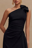 Black One Shoulder Sheath Long Formal Dress with Slit