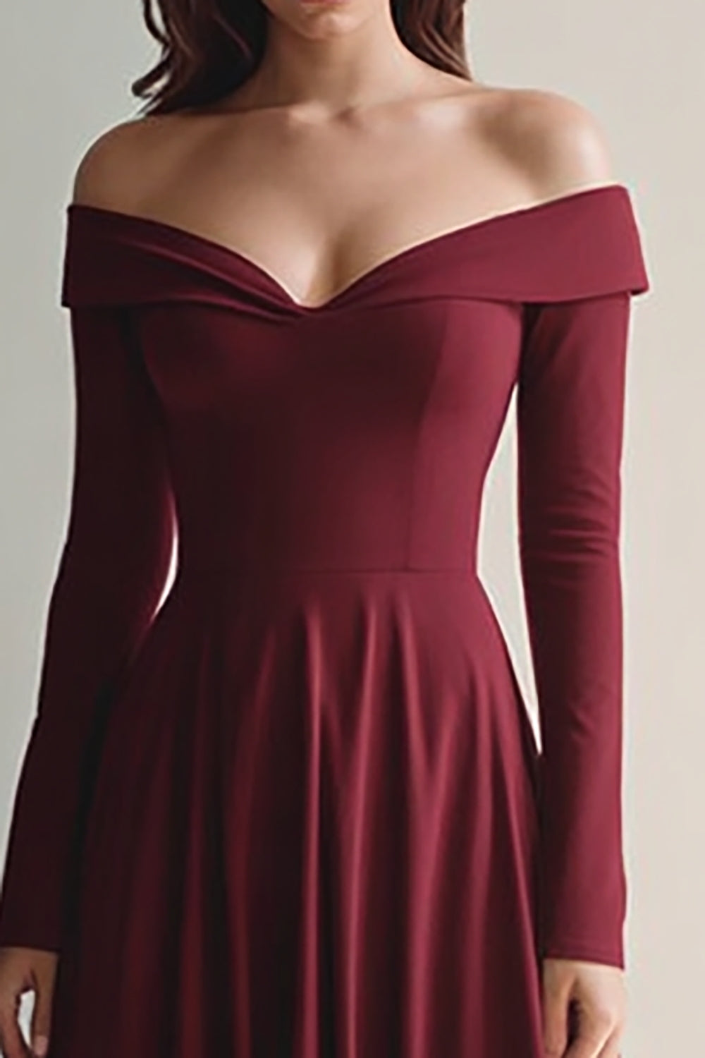 Burgundy Off the Shoulder Long Formal Dress with Sleeves
