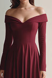 Burgundy Off the Shoulder Long Formal Dress with Sleeves