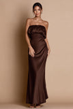 Coffee Satin Strapless Mermaid Long Formal Dress