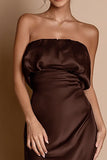 Coffee Satin Strapless Mermaid Long Formal Dress