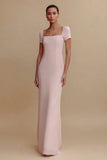 Simple Pink Sheath Long Formal Dress with Sleeves