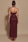 Sparkly Burgundy Sequin Halter Cut Out Mermaid Long Holiday Party Dress